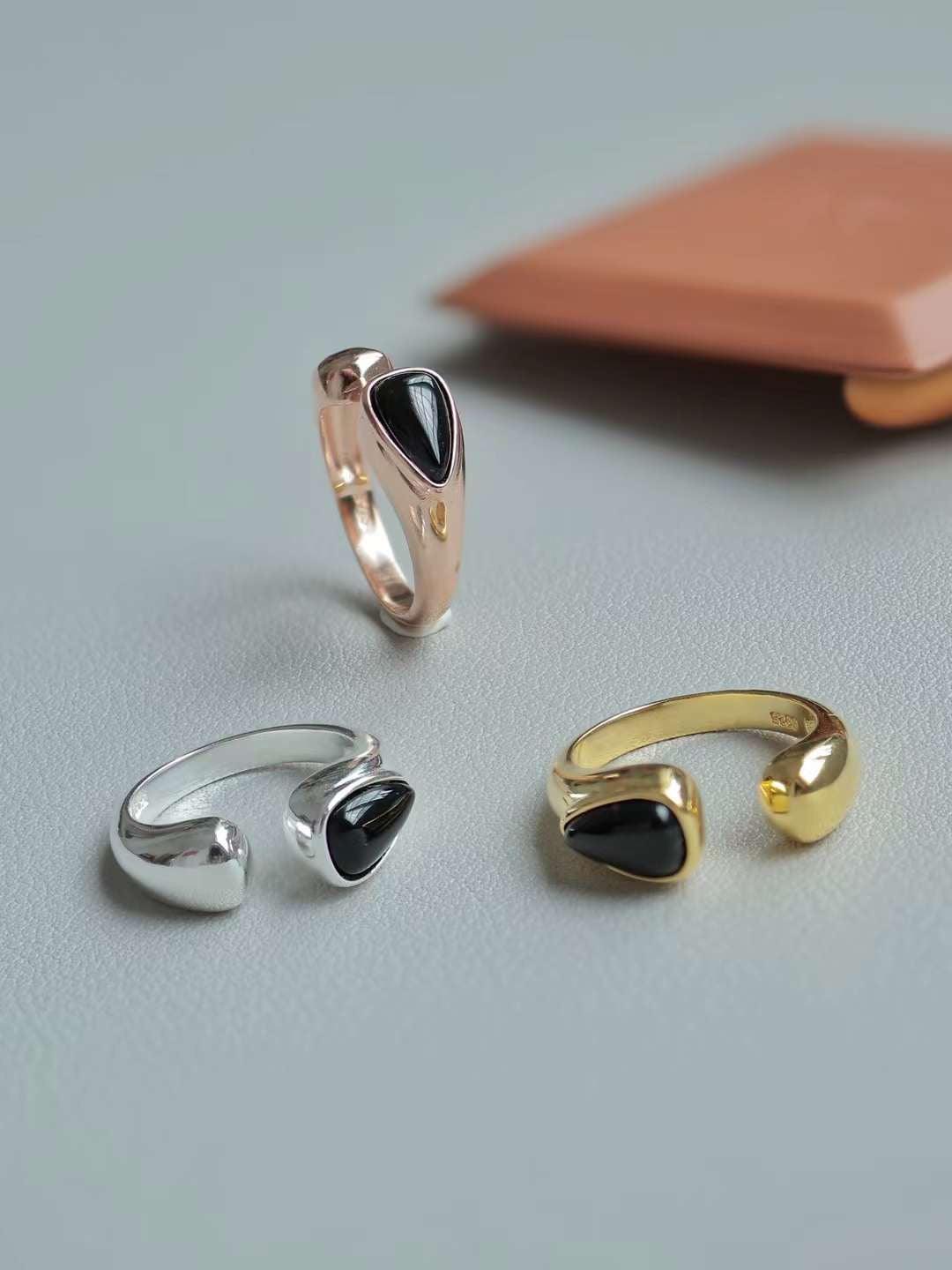 Anello goccia in agata nera - ÉCLAT GIOIELLI