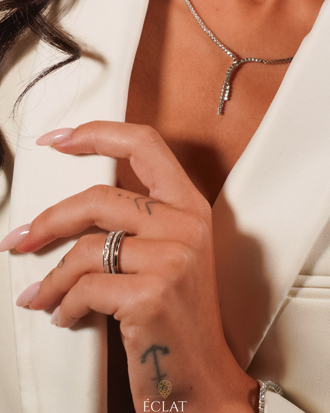 Anello Doppia Luce Pavé ÉCLAT Argento 925 Rodiato