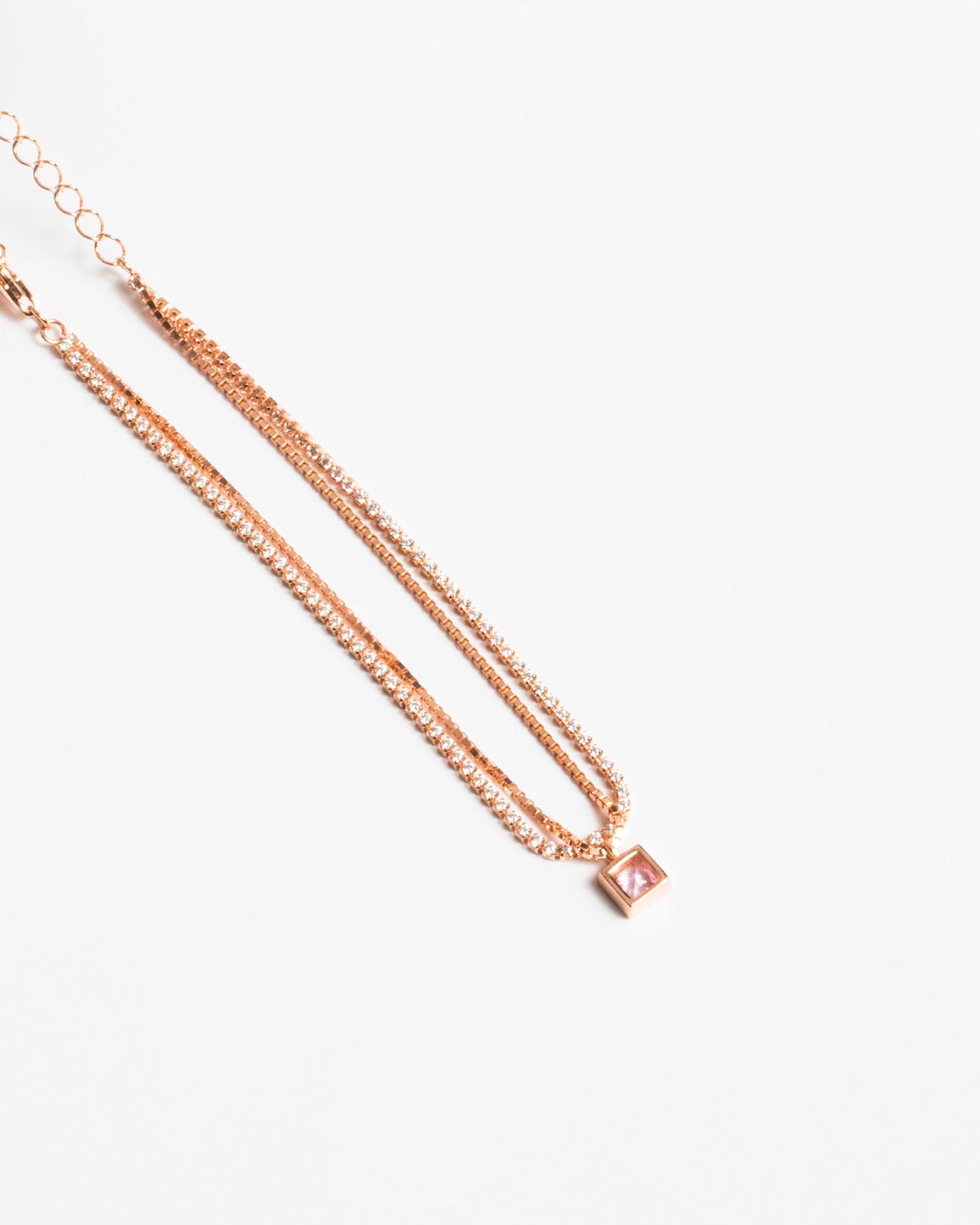 Bracciale doppia catena (tennis e catena lisca )con pendente zirconi trasparente . - ÉCLAT GIOIELLI