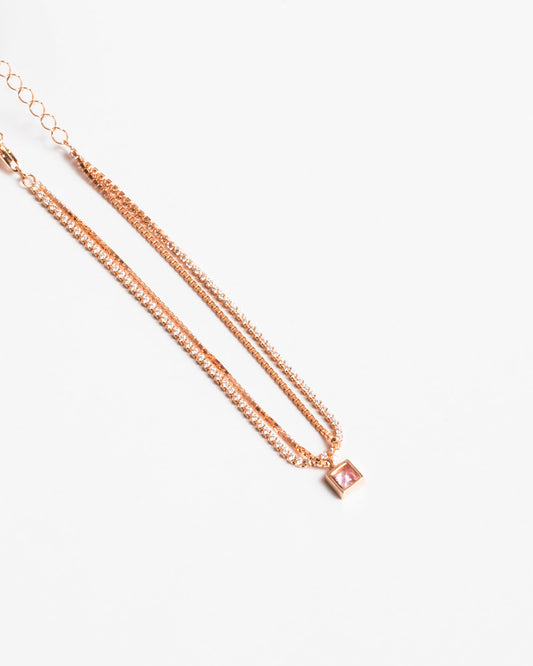 Bracciale doppia catena (tennis e catena lisca )con pendente zirconi trasparente . - ÉCLAT GIOIELLI