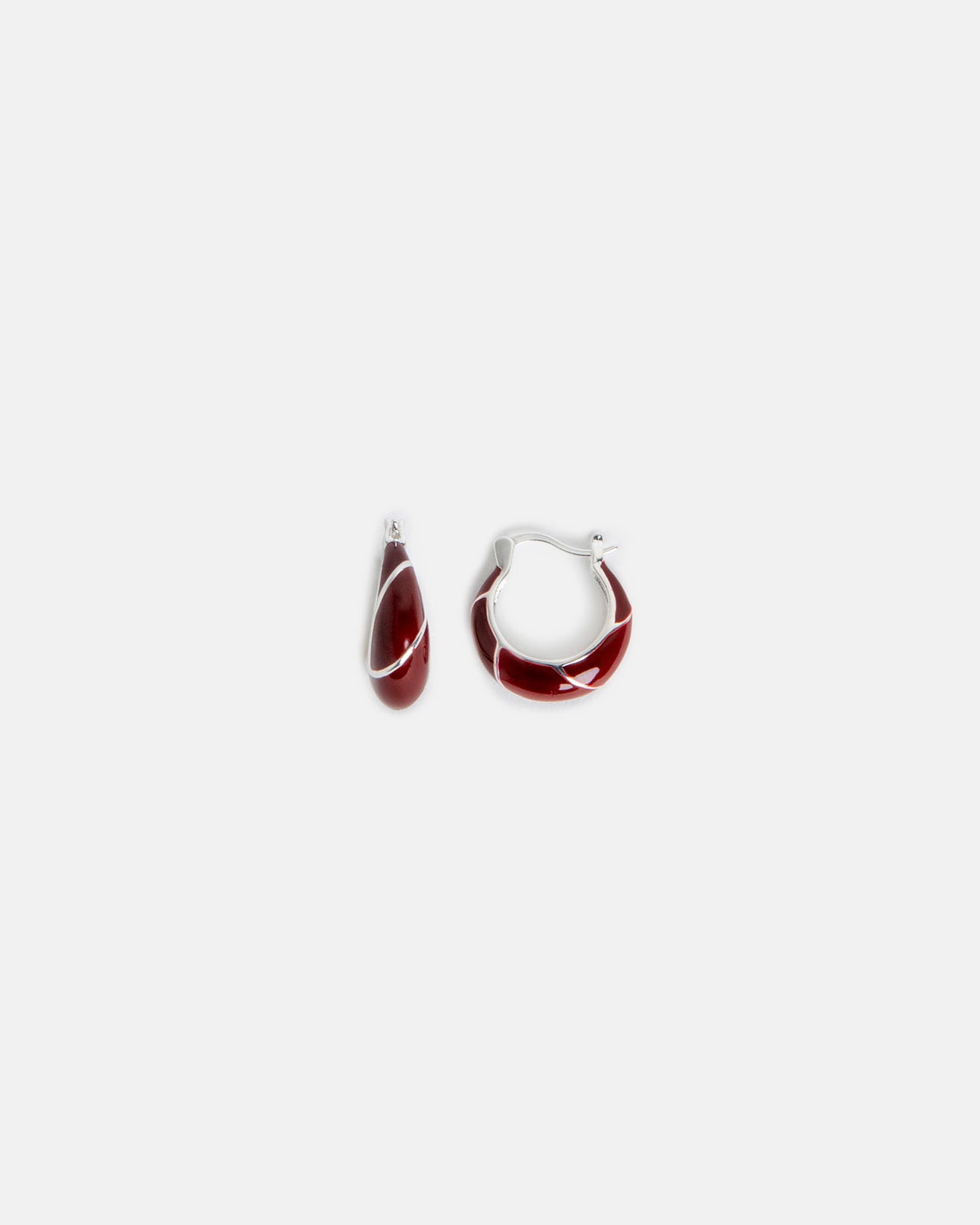 Orecchini a Cerchio Smalto Rosso Bordeaux e Argento 925