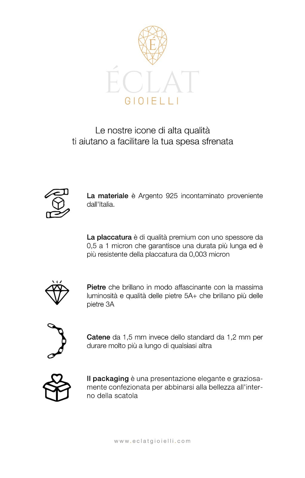 argento 925 qualità di eclat gioielli pietre e catene e packaging 