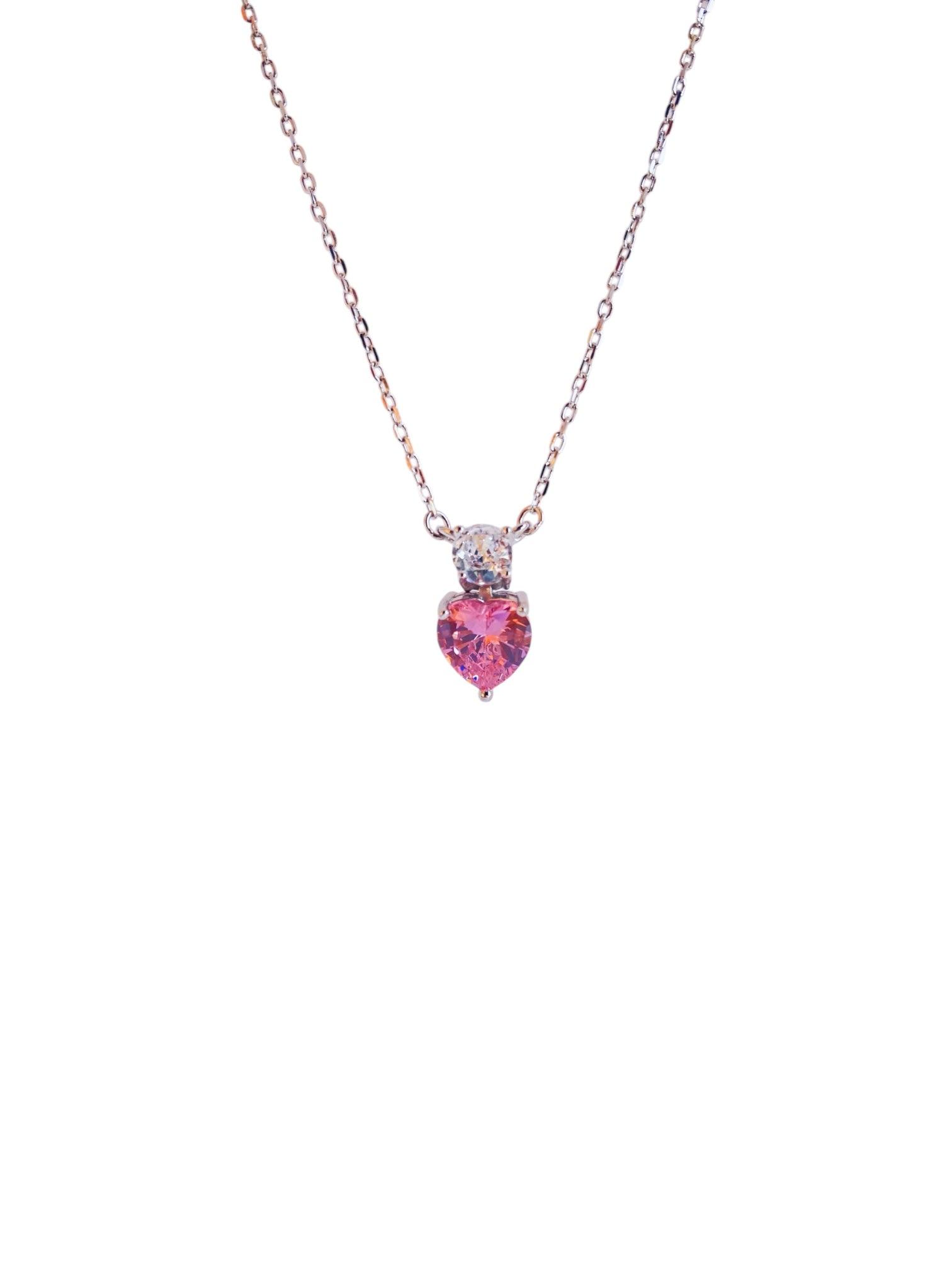 Collana cuore rosa pendente in argento 925 con zirconi rosa - ÉCLAT GIOIELLI