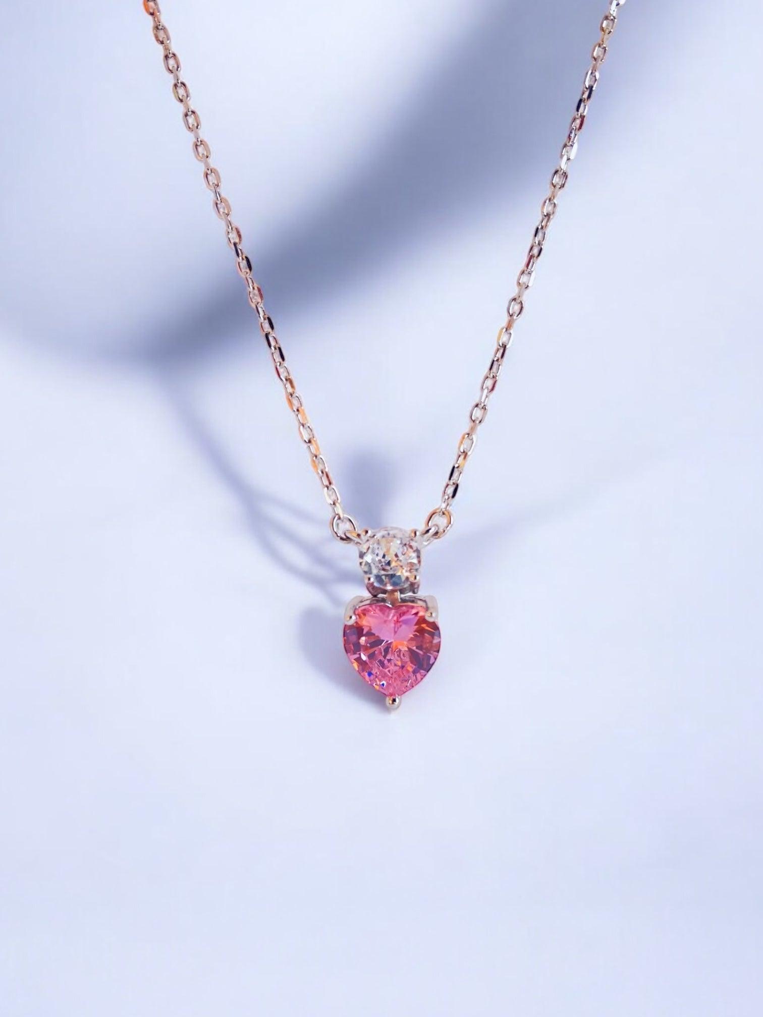 Collana cuore rosa pendente in argento 925 con zirconi rosa - ÉCLAT GIOIELLI