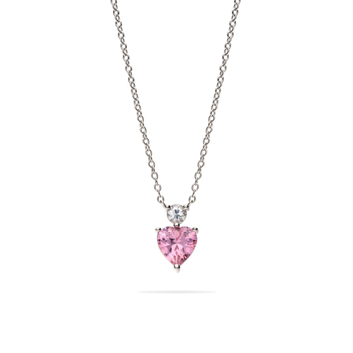Collana cuore rosa pendente in argento 925 con zirconi rosa - ÉCLAT GIOIELLI