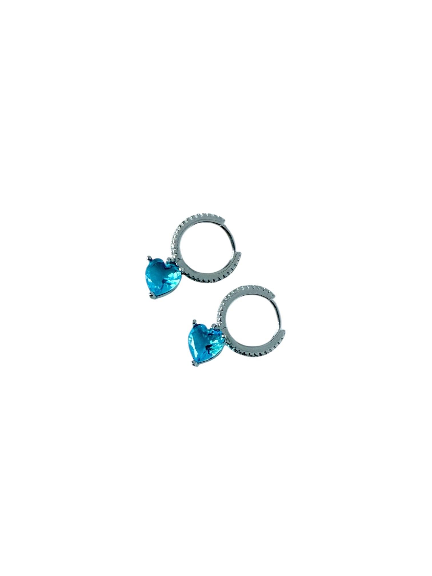 Orecchini a cuore con zirconi blu acquamarina da donna - ÉCLAT GIOIELLI