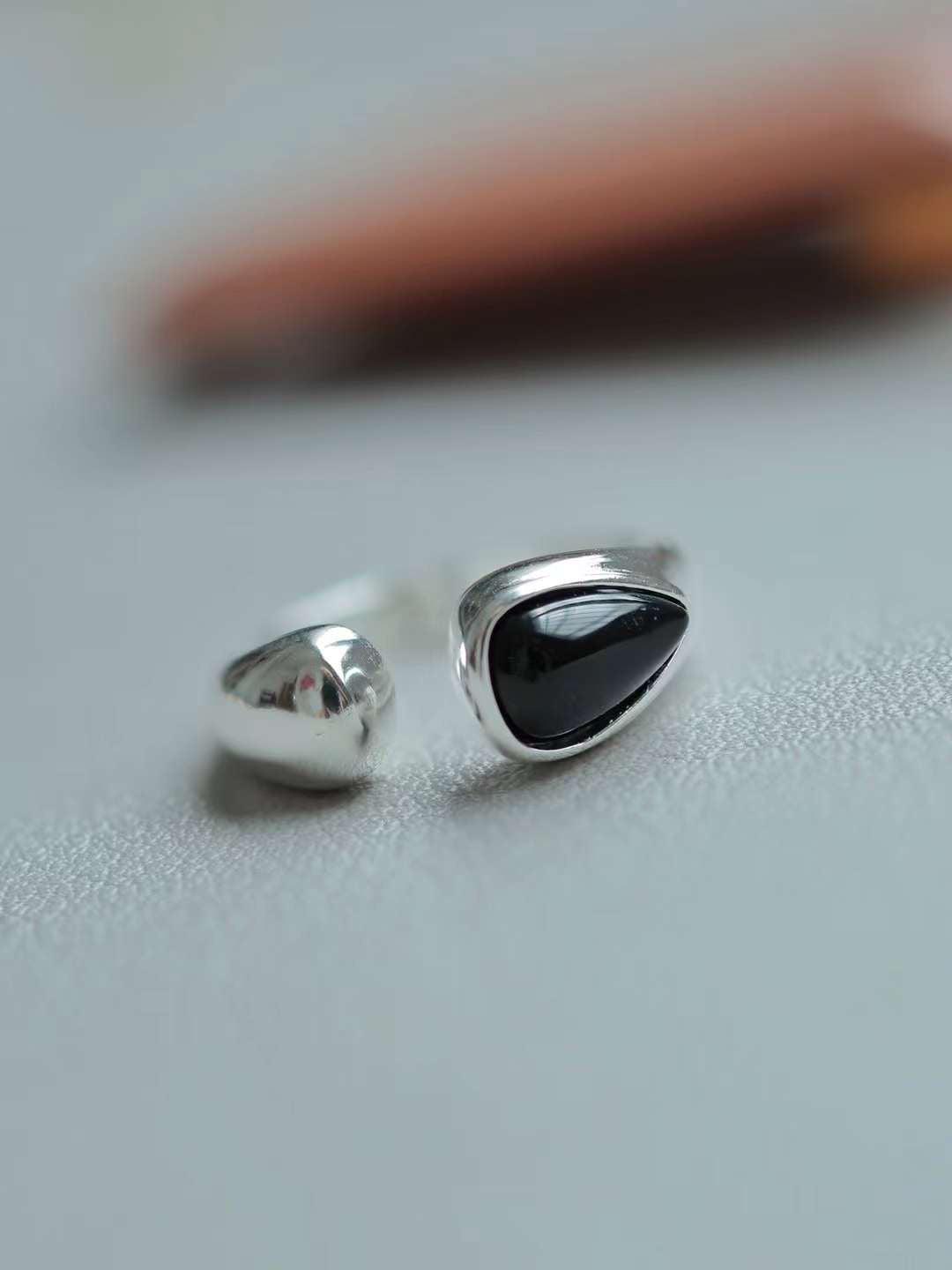 Anello goccia in agata nera - ÉCLAT GIOIELLI