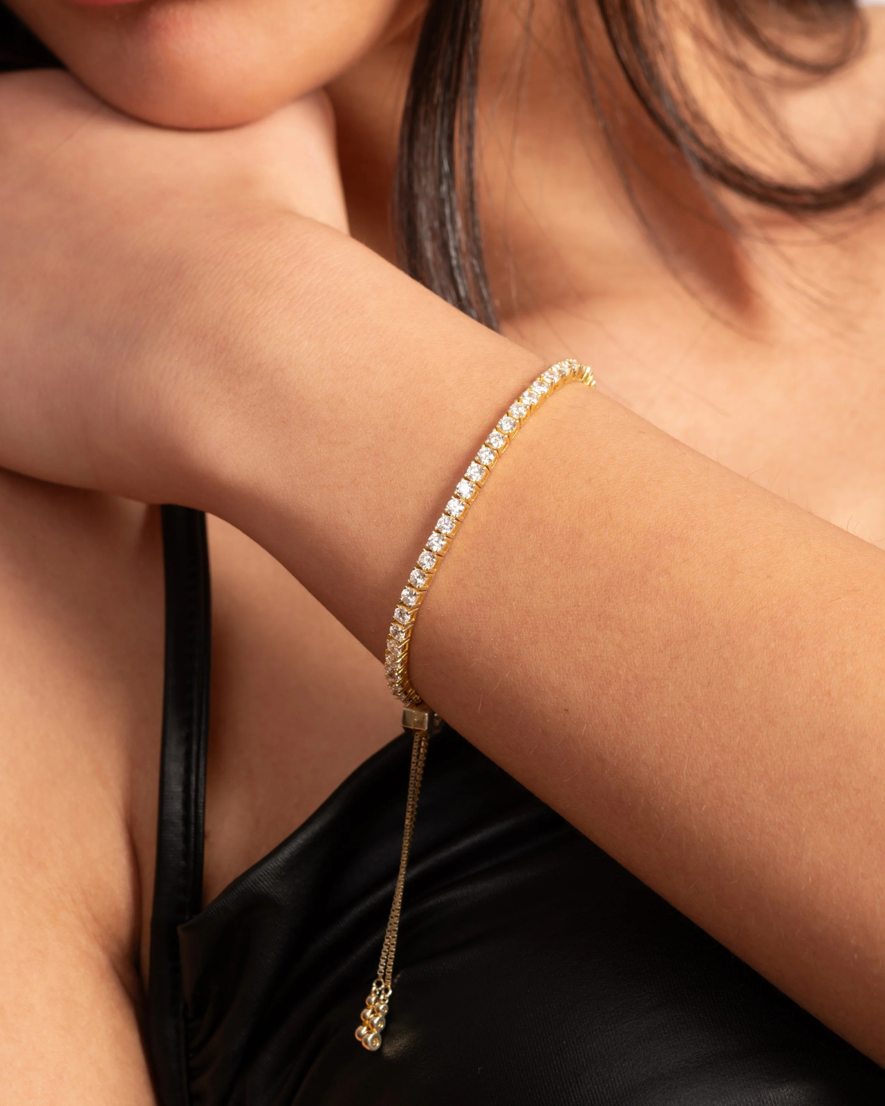 Bracciale Tennis Regolabile in Argento 925 Placcato Oro 18k con Zirconi AAA