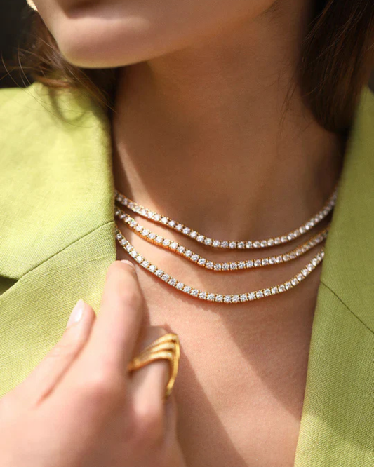 Collana Tennis in Argento 925 Placcato Oro e Zirconi - Eclat Gioielli