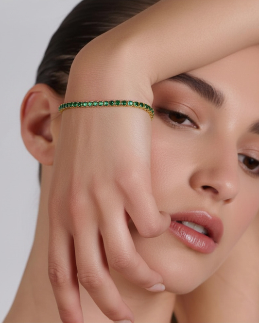 Bracciale Tennis Smeraldo in Argento 925 Placcato Oro - Eclat Gioielli