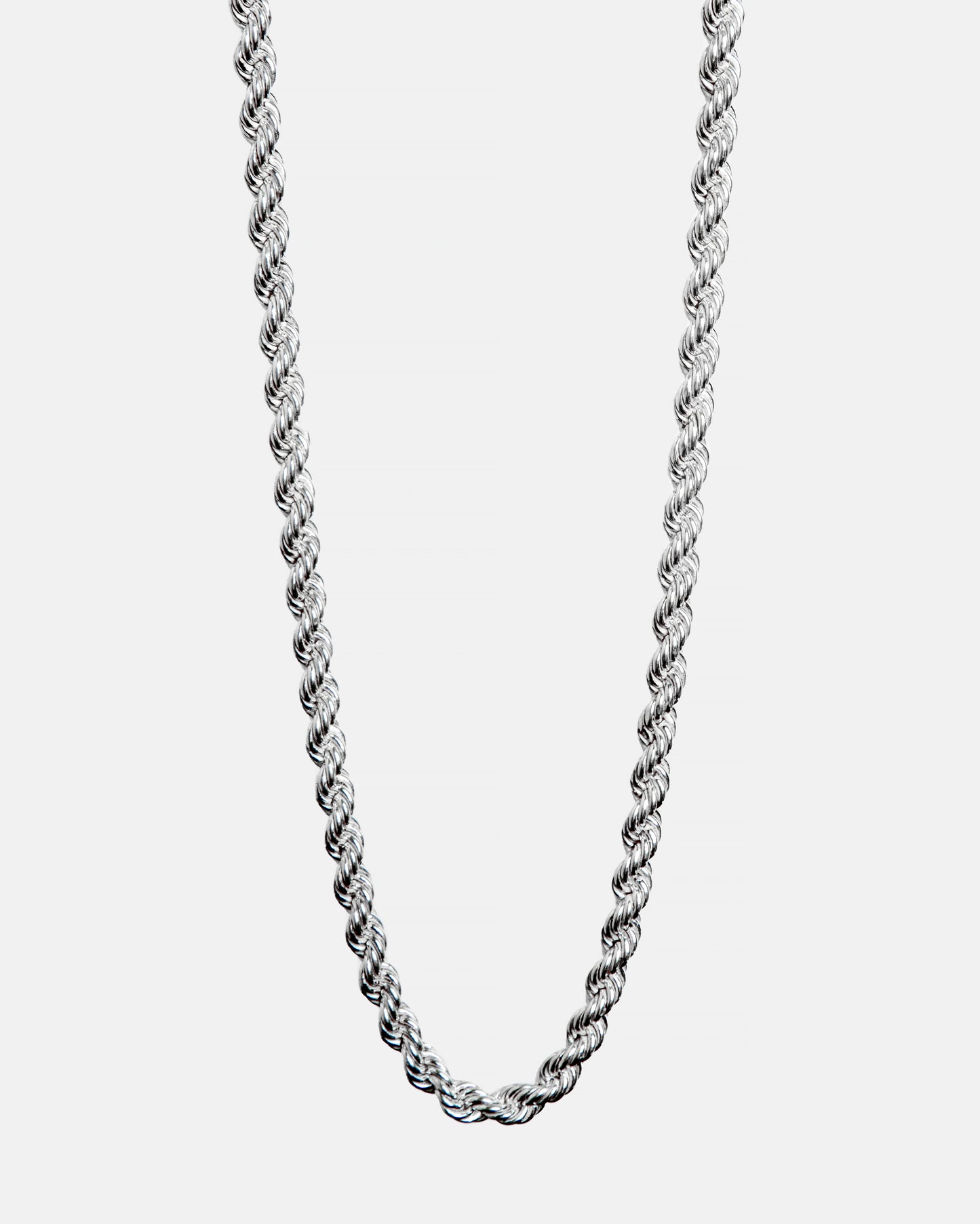 Collana a catena rope in argento sterling 925 lucido su sfondo bianco - eclatgioielli.