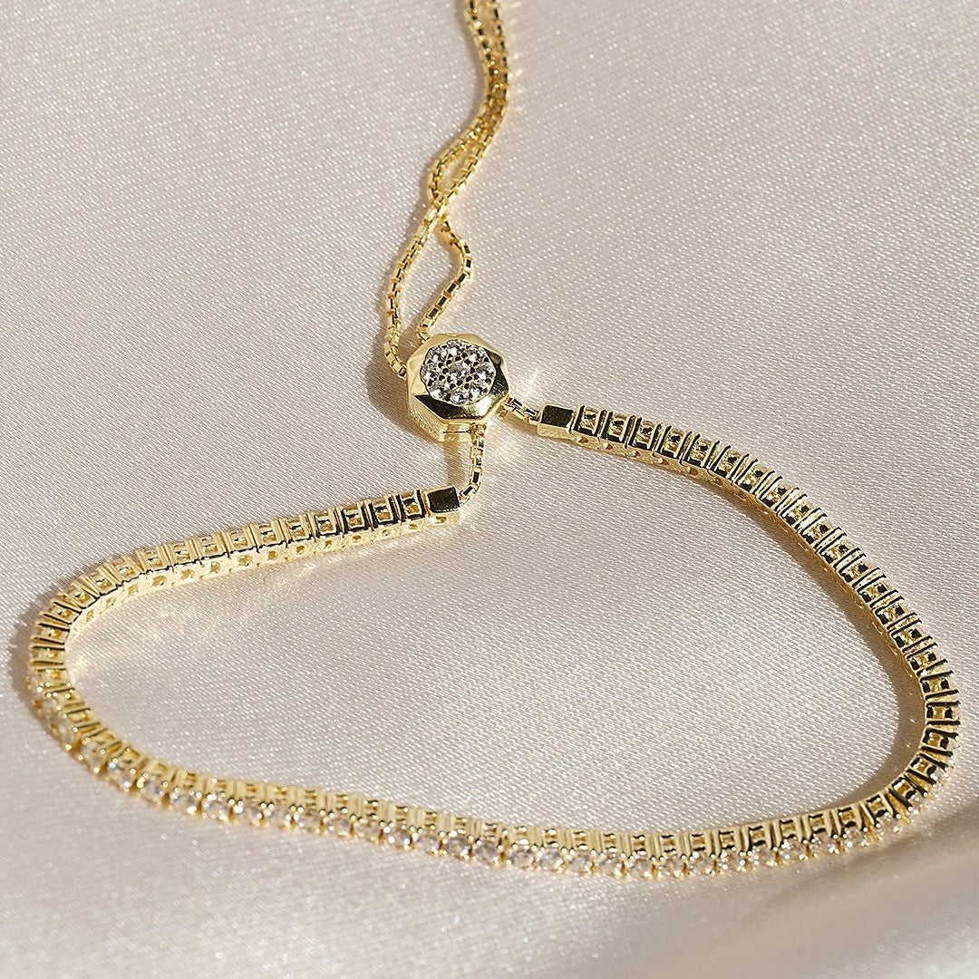 Bracciale Tennis Regolabile in Argento 925 Placcato Oro 18k con Zirconi AAA